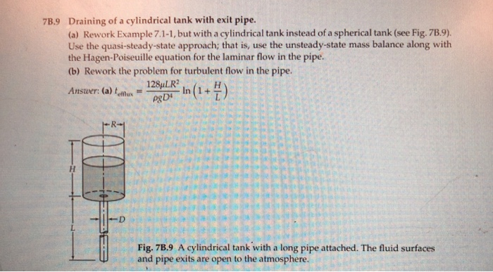 Solved: 7B.9 Draining Of A Cylindrical Tank With Exit Pipe ...
