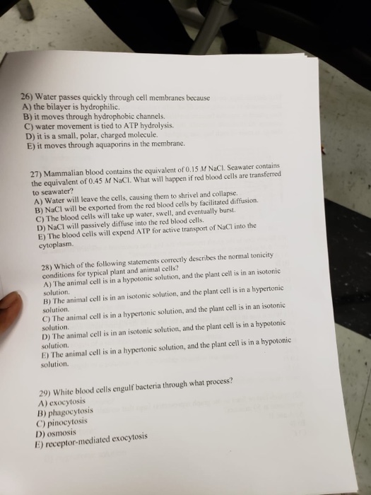 Solved 26) Water Passes Quickly Through Cell Membranes Be