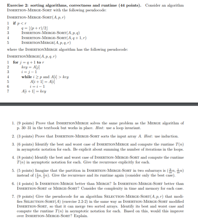Exercise 2 Sorting Algorithms Correctness And Ru Chegg Com