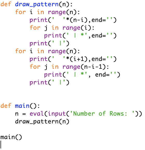 Solved Python Programming Def Drawpattern N Range N Print N End J Range Print End Print Range N P Q