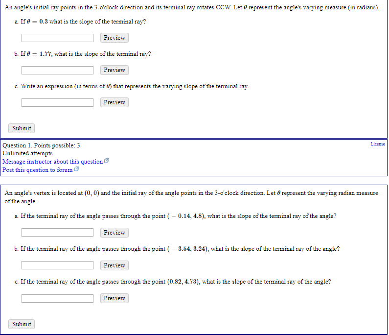 Solved An Angle S Initial Ray Points 1n The 3 O Clock Dir Chegg Com