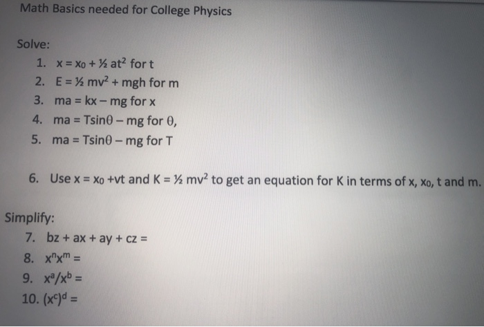 Solved Math Basics Needed For College Physics Solve X Xo Chegg Com