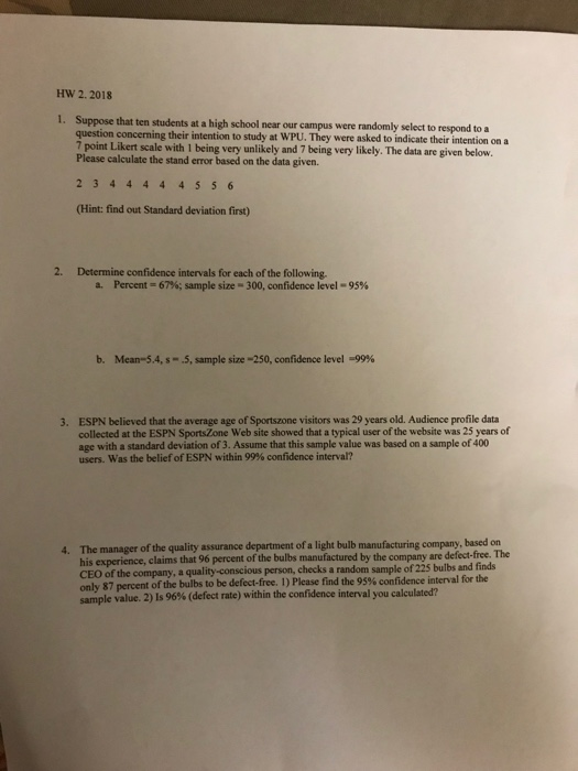 Solved Hw 2 2018 1 Suppose That Ten Students At A High Q