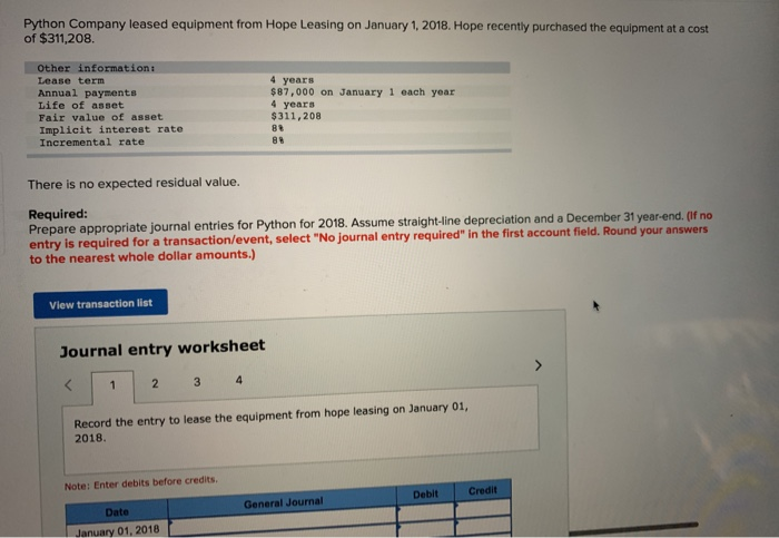 Python Pany Leased Equipment From Hope Leasing On Chegg 
