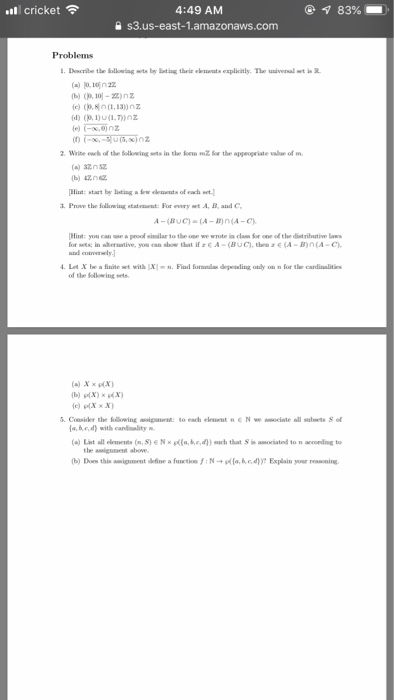4:49 AM 숱 s3.us-east-1.amazonaws.com l cricket ร 8396 Problems 3. Prove the following stateeut: For evwy t A, B, and C Hint: