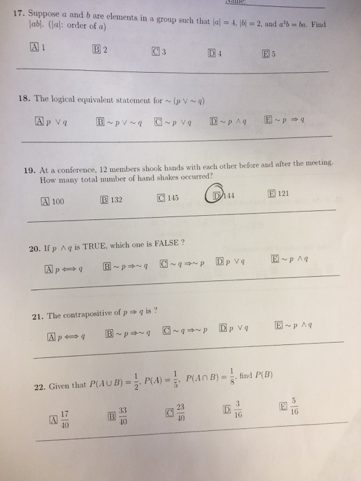 Suppose A And B Are Elements In A Group Such That Chegg 