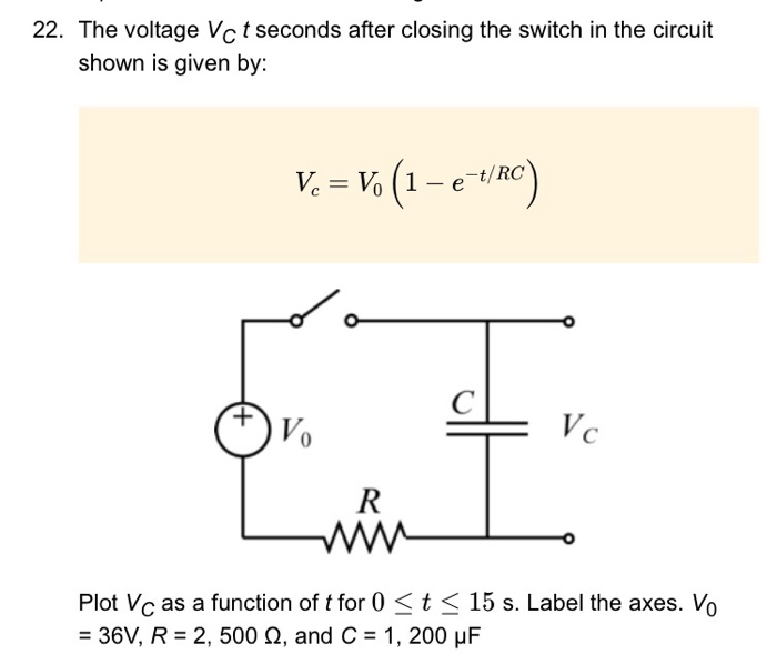 Solved 22 The Voltage Vc T Seconds After Closing The Swi Chegg Com