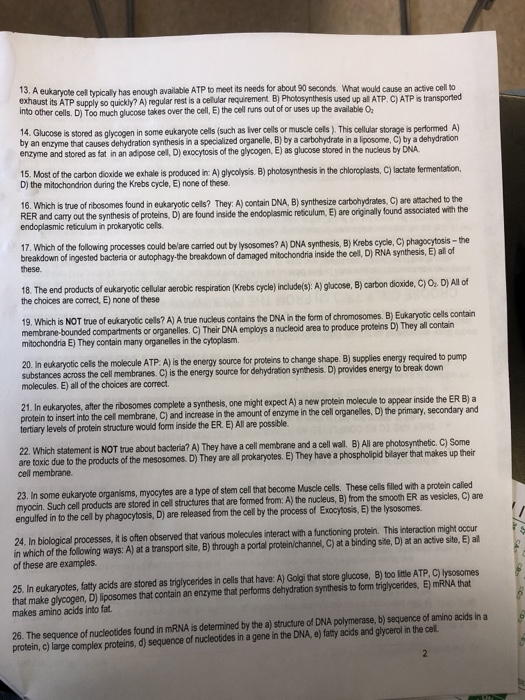 Solved 13 A Eukaryote Cell Typically Exhaust Its Atp Supply Chegg Com