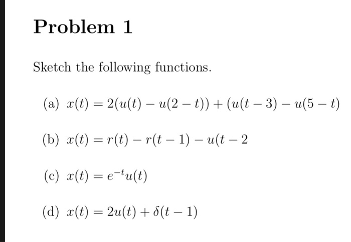 Solved Problem 1 Sketch The Following Functions A X T Chegg Com