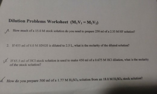 Solved Dilution Problems Worksheet (MiVi-M2V1) A. How much | Chegg.com