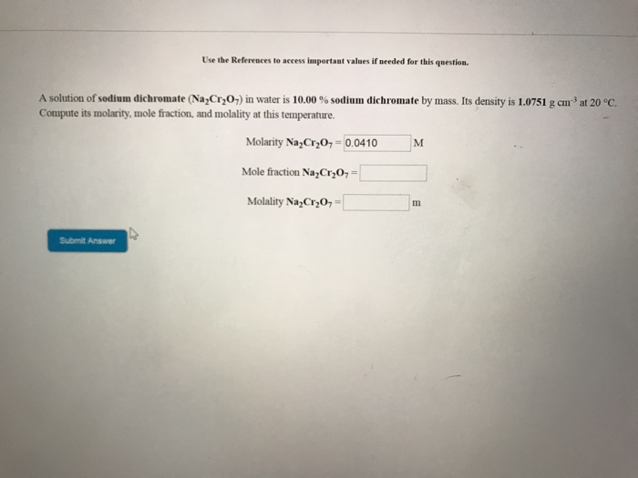 Solved A Solution Of Sodium Dichromate Na 2cr 2o 7 In Chegg Com