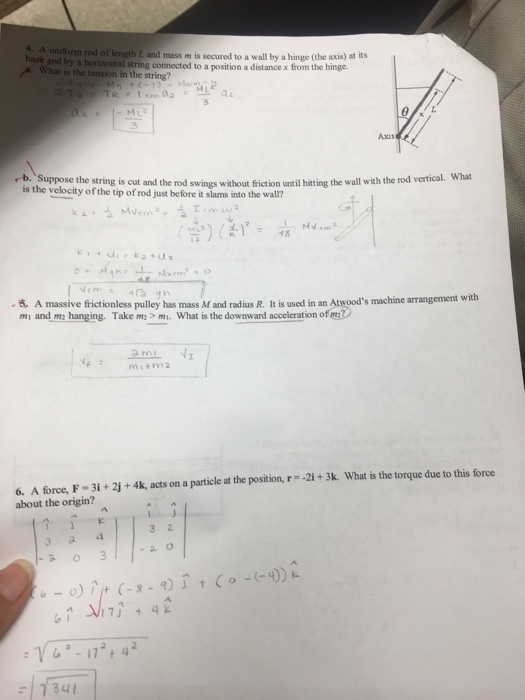 Solved Uniform Rod Of Length L And Mass M Is Secured To A Chegg Com