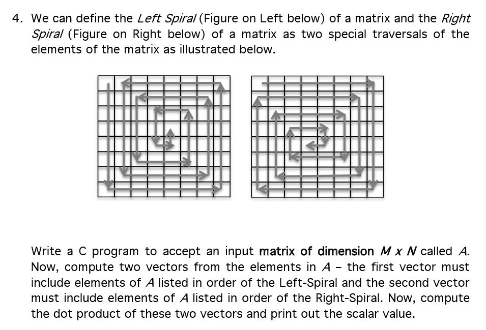 4. We can define the Left Spiral (Figure on Left below) of a matrix and the Right Spiral (Figure on Right below) of a matrix