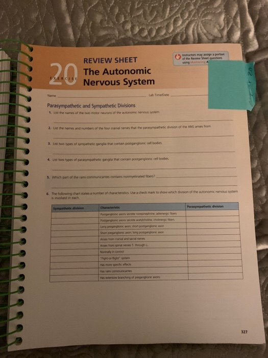 Review Sheet The Autonomic Nervous System Of The Chegg 