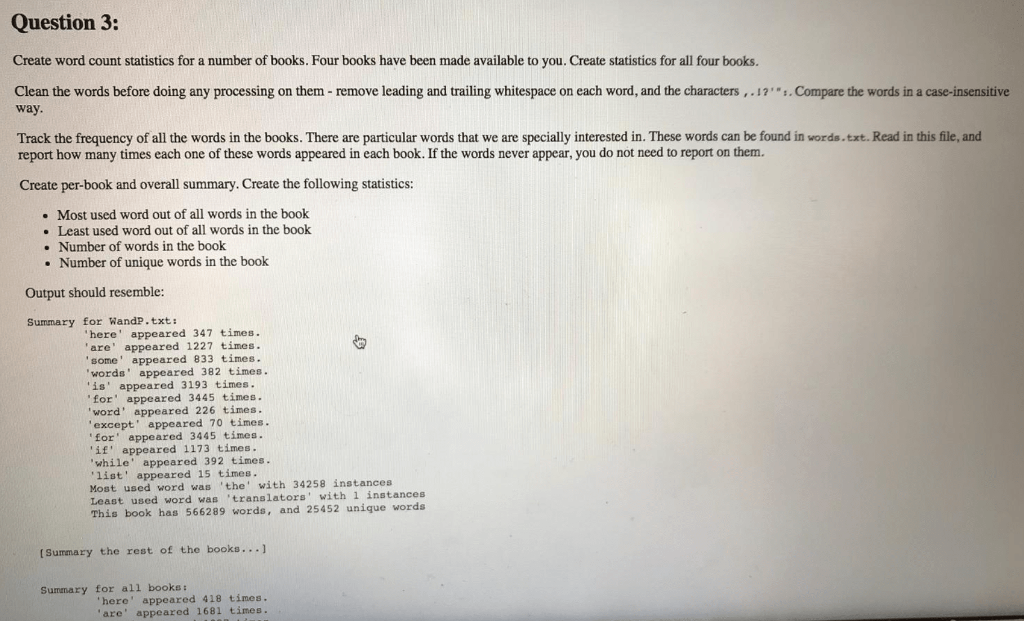 Solved Question 3 Create Word Count Statistics For A Num Question 3 Create Word Count Statistics For A Number Of Books Four Have
