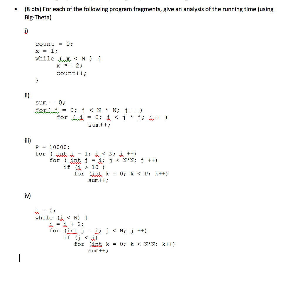 Solved 8 Pts For Each Of The Following Program Fragment Chegg Com