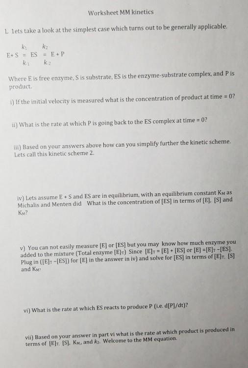 Worksheet Mm Kinetics L 1ets Take A Look At The Si Chegg Com