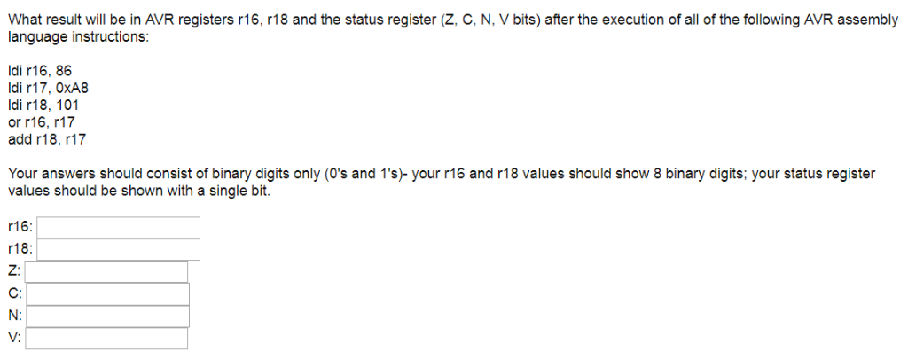 Solved What Result Will Be In Avr Registers R16 R18 And Chegg Com