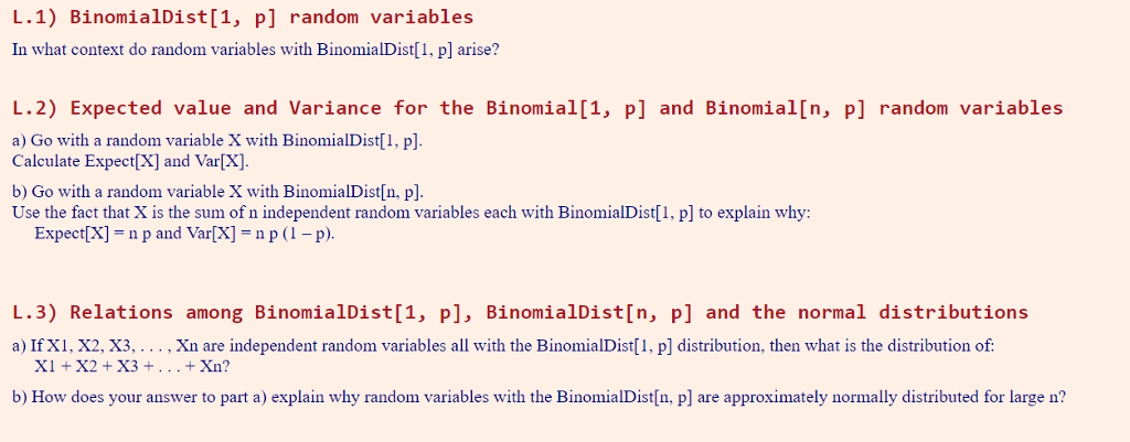 Solved L 1 Binomialdist 1 P Random Variables In What C Chegg Com