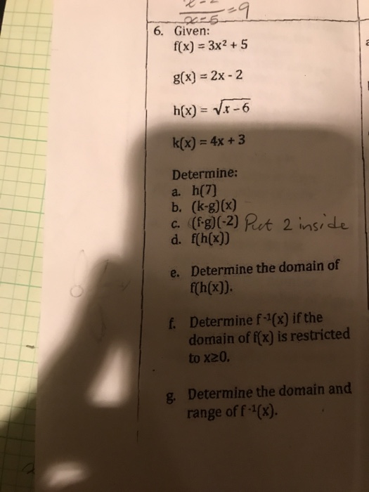 Solved 6 Given F X 3x2 5 G X 2x 2 H X Vr 6 K X Chegg Com