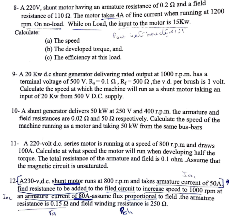 V Shunt Motor Having An Armature Resistance Of 0 2 Chegg Com