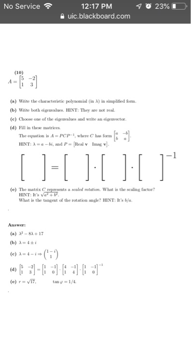 Solved No Service 1217 Pm A Uicblackboardcom 10 A