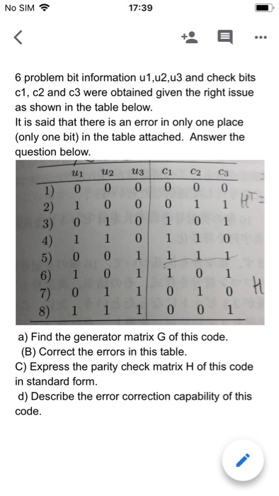 17:39 No SIM 6 problem bit information u1,u2,u3 and check bits c1, c2 and c3 were obtained given the right issue as shown in