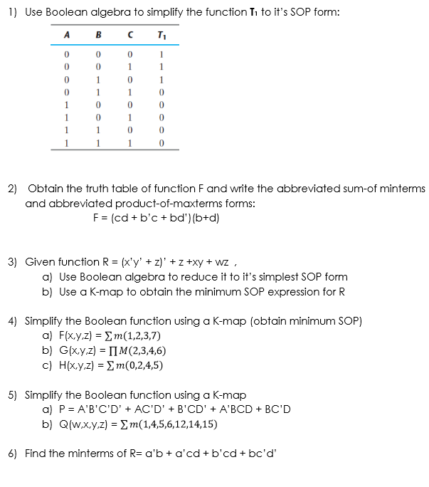 Solved 1 Use Boolean Algebra To Simplify The Function Ti Chegg Com