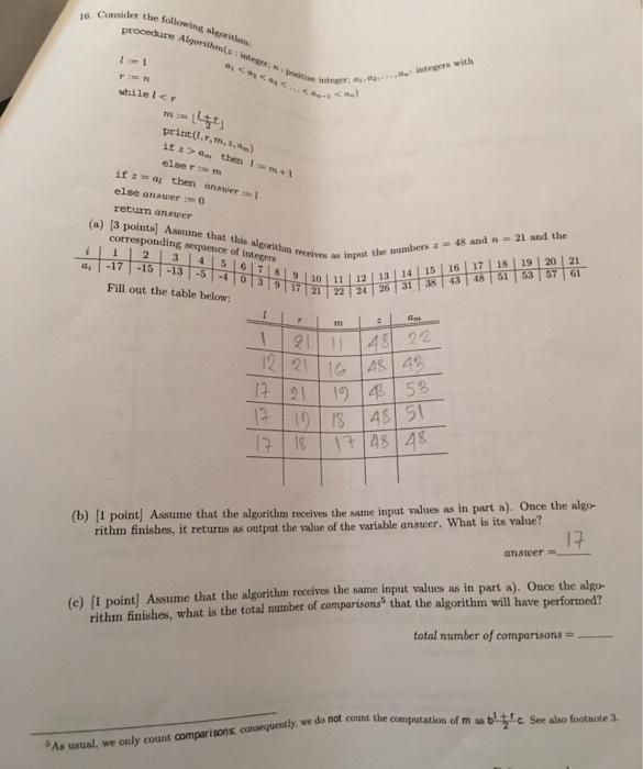 16. Consider the f rn o,a.,an: integers with e integer; a hilel<r print(l,r,m, ,am it zam then 1m else rm ifza then ansper el