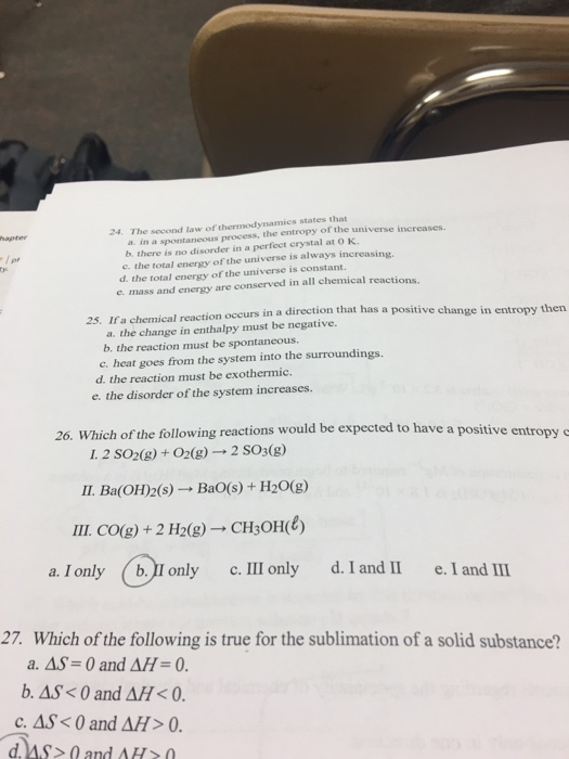Solved The Second Law Of Thermodynamics States That A In A Chegg Com