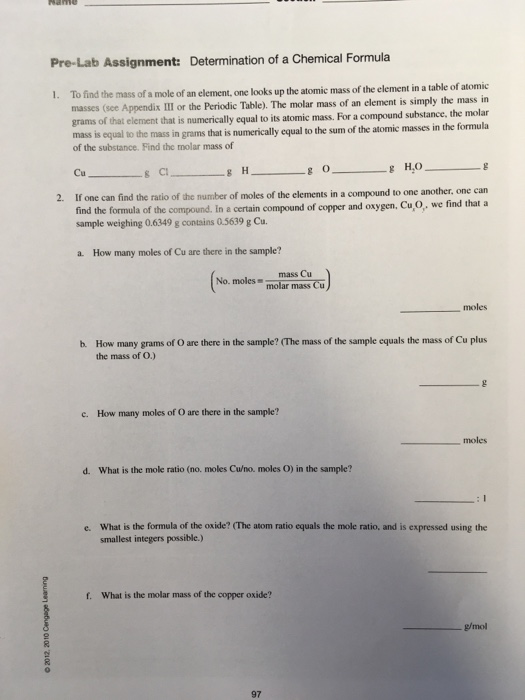 Solved Pre Lab Assignment Determination Of A Chemical Fo Chegg Com