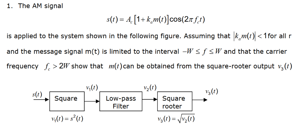 Solved 1 The Am Signal Is Applied To The System Shown In Chegg Com