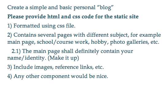 Create a simple and basic personal blog Please provide html and css code for the static site 1) Formatted using css file. 2