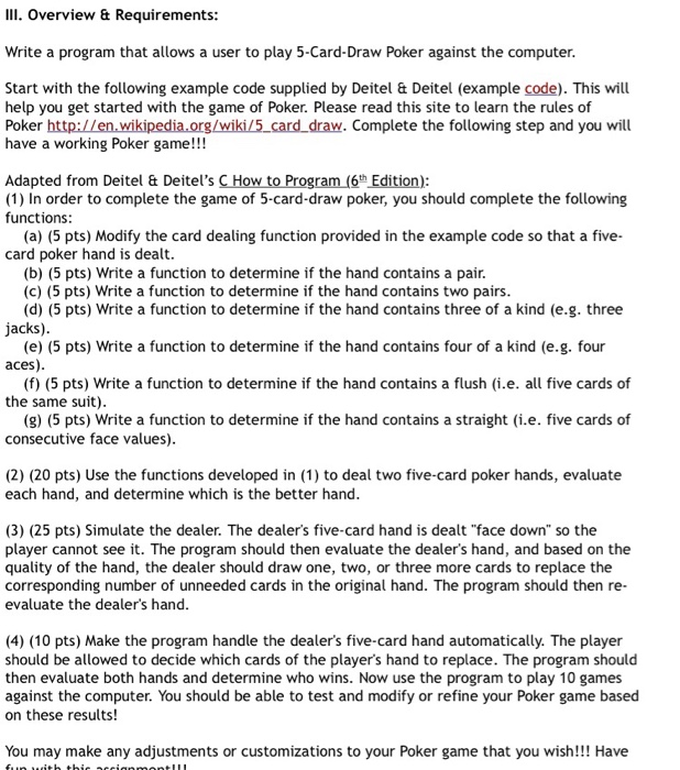 Iii Overview Requirements Write A Program That Chegg Com