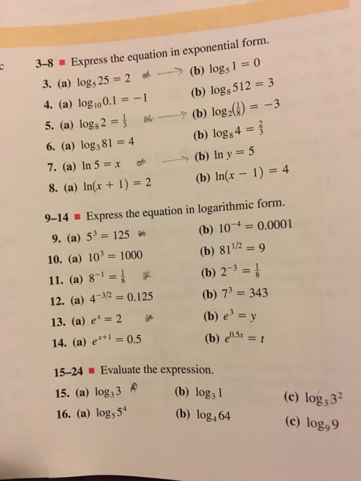 Solved 3 8 Express The Equation In Exponential Form B