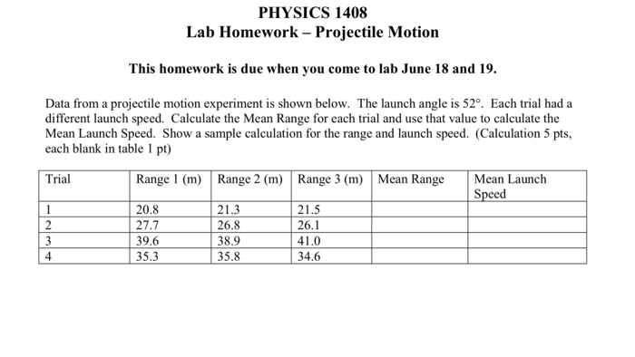 Physics homework help projectile motion