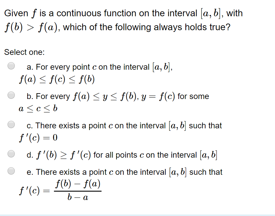 Given F Is A Continuous Function On The Interval A Chegg Com
