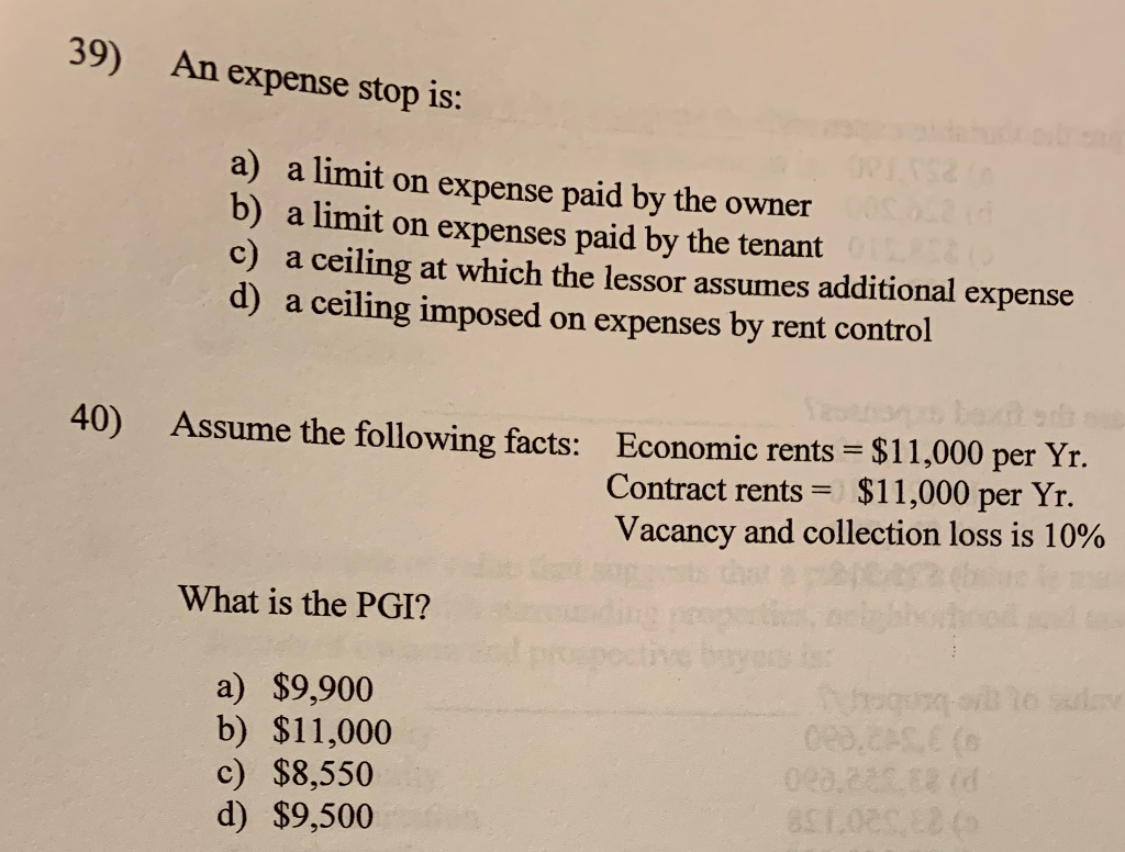 Solved 39 An Expense Stop Is A A Limit On Expense Paid