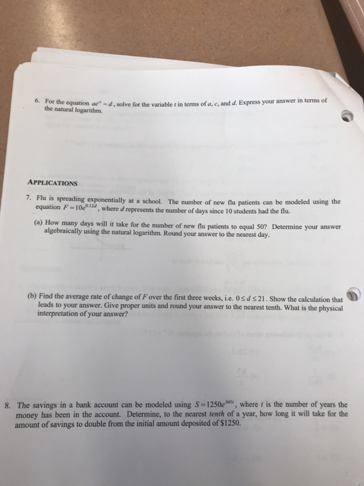8.7 solving natural log equations answers picture