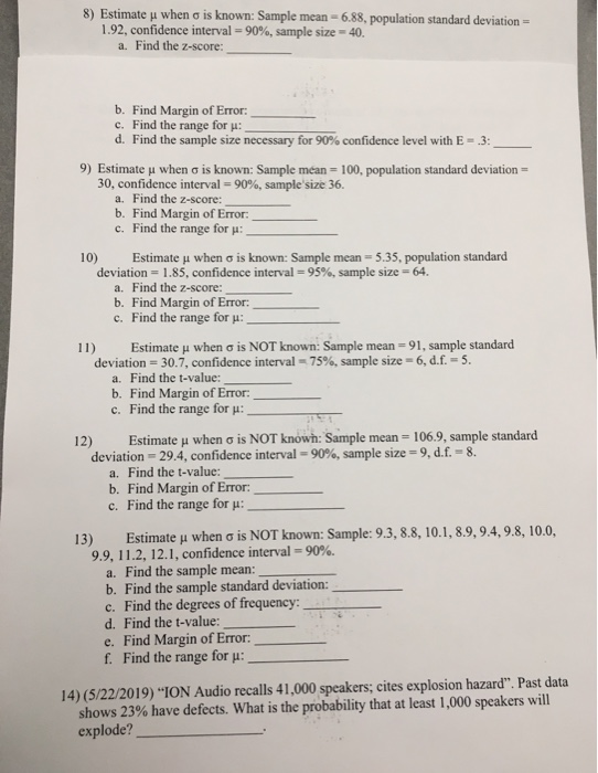 Solved 8 Estimate M When S Is Known Sample Mean 6 Po Chegg Com