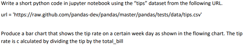 Write a short python code in jupyter notebook using the tips dataset from the following URL url- https://raw.github.com/pa