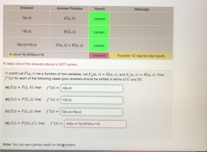 Solved Entered Answer Preview Result Message G X 4 G X Chegg Com