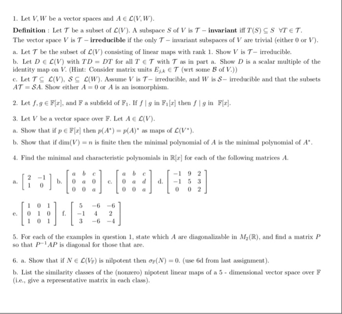 Solved 1 Let V W Be A Vector Spaces And Ael V W Defin Chegg Com