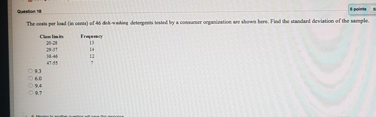 8 Points S Question 18 The Costs Per Load In Cents Of 46 Dash 8 Points S Question 18 The Costs Per Load In Cents Of 46 Dash