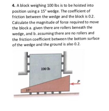 Solved 4 A Block Weighing 100 Lbs Is To Be Hoisted Into