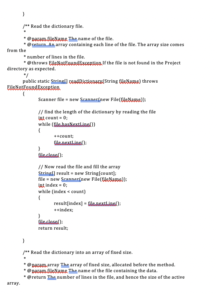 /** Read the dictionary file * @param.fleName Thename of the file return An array containing each line of the file. The array