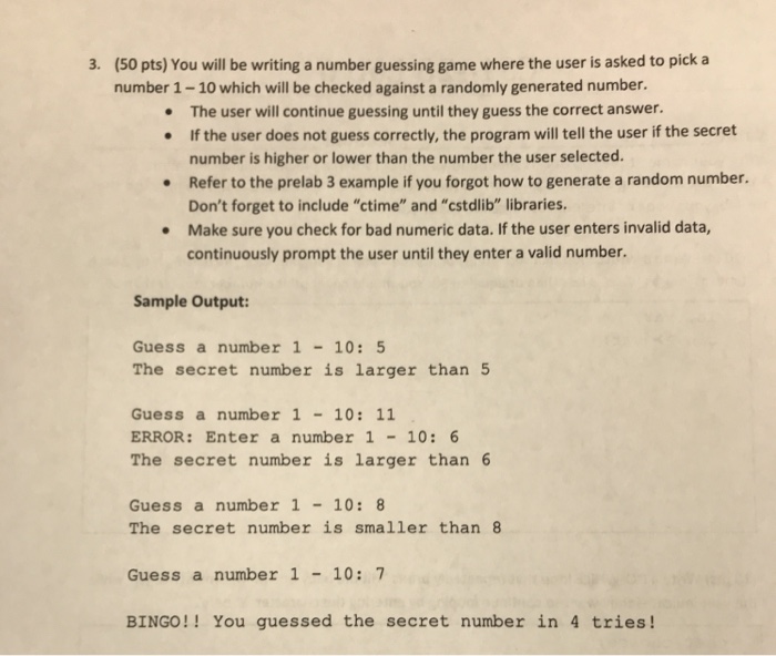 Solved You Will Be Writing A Number Guessing Game Where The Chegg Com