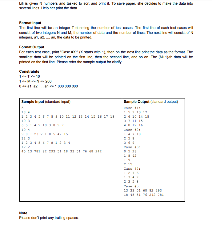 Solved Lili Is Given N Numbers And Tasked To Sort And Pri Chegg Com