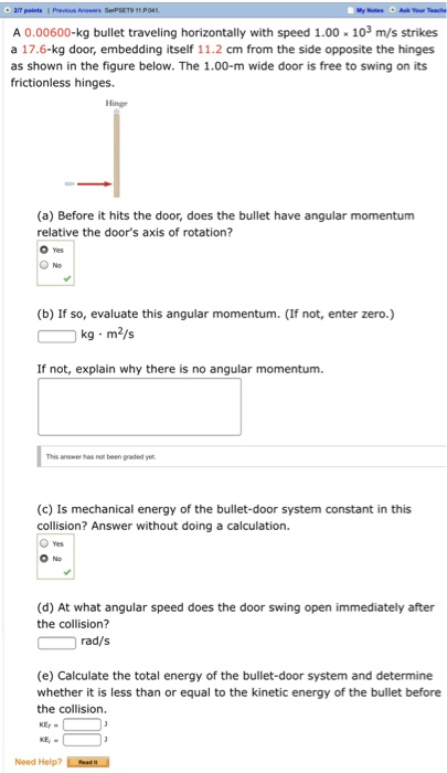 Solved A 0 00600 Kg Bullet Traveling Horizontally With Sp