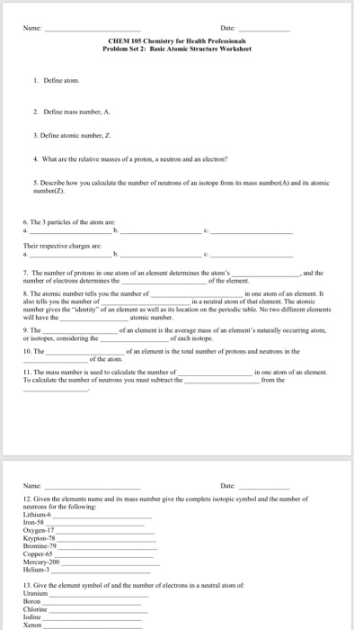 Solved Name Datc Chem 105 Chemistry Or Health Prefesionah Chegg Com